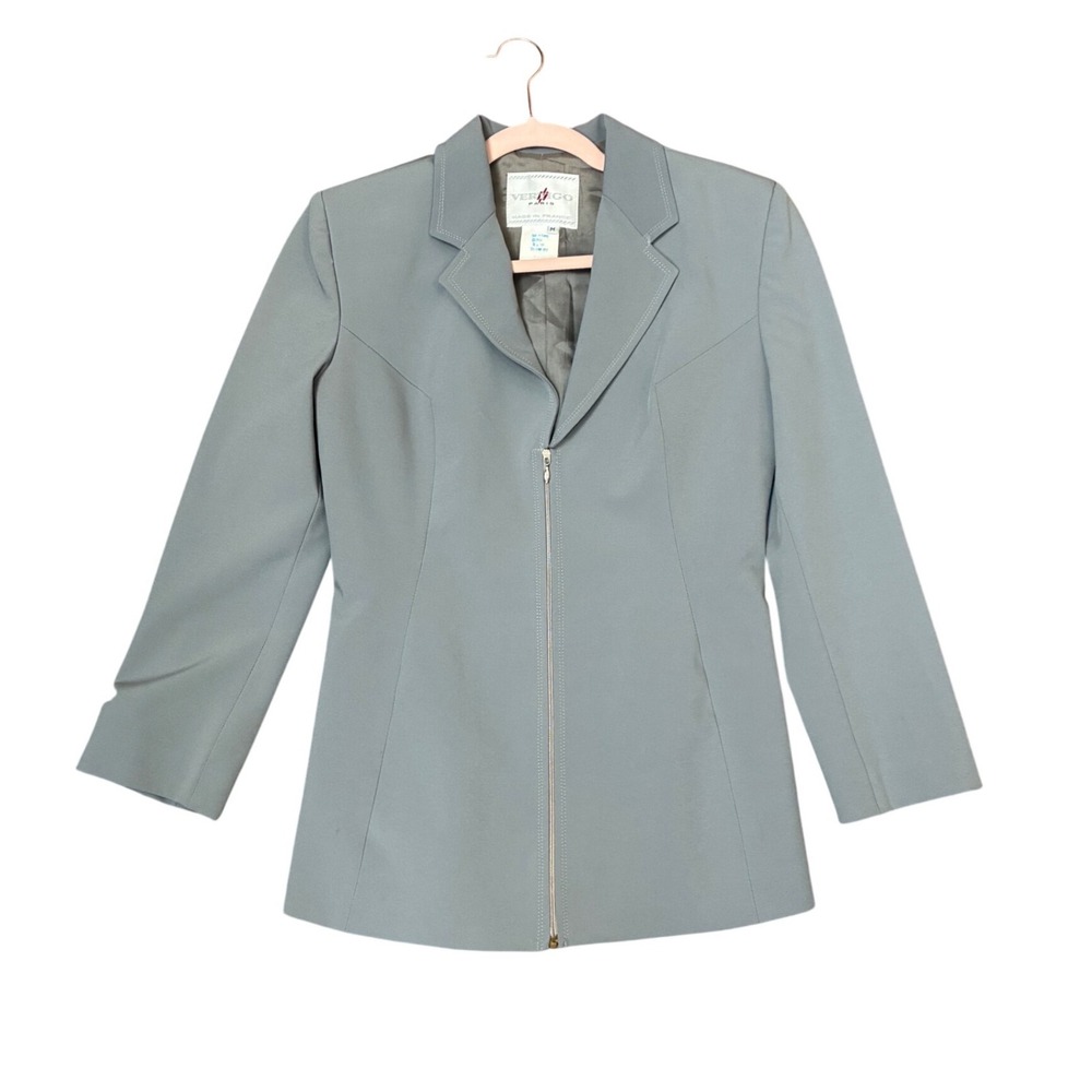 Vertigo Paris Made in France Slate Blue Zip Front Blazer Jacket Size M Vintage